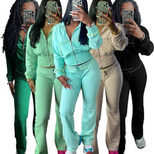 Load image into Gallery viewer, Solid color Waffle waist cinching long sleeved set AY3619