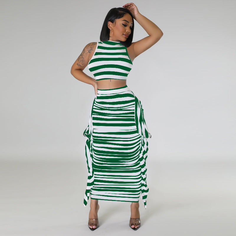 Short open navel bubble long sleeve top Plaid high waist skirt  2518 main image 1