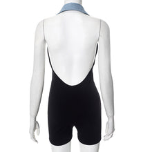 Load image into Gallery viewer, Denim contrast color slim summer women's jumpsuit shorts