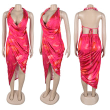 Load image into Gallery viewer, Sexy high slit printed satin dress