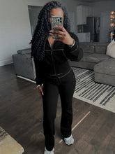 Load image into Gallery viewer, Solid color Waffle waist cinching long sleeved set AY3619