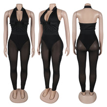 Load image into Gallery viewer, Deep V-neck sleeveless bodycon vest pocket mesh jumpsuit