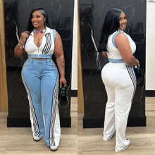 Load image into Gallery viewer, Casual Web Loose Stitching Denim Wide-Leg Pants Set