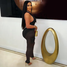 Load image into Gallery viewer, Deep V-neck sleeveless bodycon vest pocket mesh jumpsuit