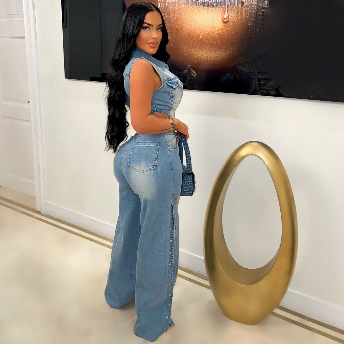 Far Along Denim Bodysuit