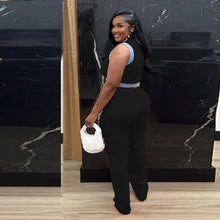 Load image into Gallery viewer, Casual Web Loose Stitching Denim Wide-Leg Pants Set