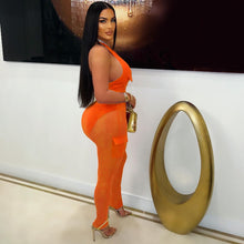 Load image into Gallery viewer, Deep V-neck sleeveless bodycon vest pocket mesh jumpsuit