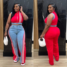 Load image into Gallery viewer, Casual Web Loose Stitching Denim Wide-Leg Pants Set