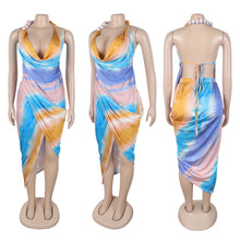 Load image into Gallery viewer, Sexy high slit printed satin dress