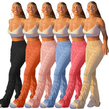 Load image into Gallery viewer, solid color pleated flared trousers