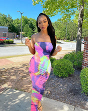 Load image into Gallery viewer, Tie dyed off shoulder wrap chest dress AY1948