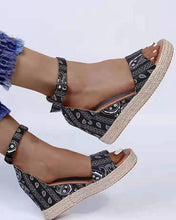 Load image into Gallery viewer, Satin floral buckle wedge sandals
