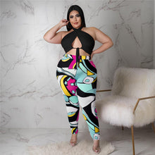 Load image into Gallery viewer, Bandage print hanging neck plus size Set AY1910