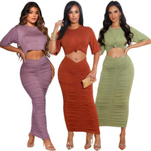 Load image into Gallery viewer, Pleated solid color women's dress(AY1243)