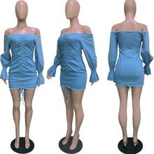 Load image into Gallery viewer, Sexy Off Shoulder Flare Sleeve Denim Dress(AY1835)
