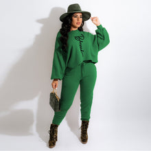 Load image into Gallery viewer, Letter puff sleeve two-piece suit(AY1602)