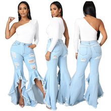 Load image into Gallery viewer, Hot-selling patchwork ripped elastic slim-fit flared pants