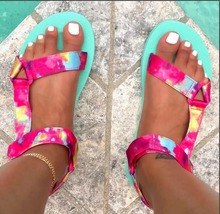 Load image into Gallery viewer, Colorblock printed beach sandals for summer