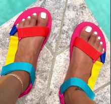 Load image into Gallery viewer, Colorblock printed beach sandals for summer