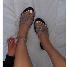 Load image into Gallery viewer, Round head cross tie rhinestone slippers