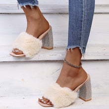 Load image into Gallery viewer, High heel rhinestone square toe slippers HPSD074