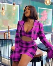 Load image into Gallery viewer, Fashion plaid print trumpet sleeve hip skirt 3-piece set(AY1308)