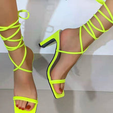 Load image into Gallery viewer, Fluorescent color strappy chunky heels(HPSD181)