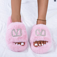 Load image into Gallery viewer, Fashion Letter Buckle Plush Slippers(HPSD183)