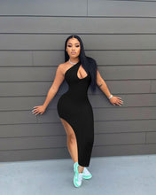 Load image into Gallery viewer, New slanted shoulder slit dress AY1108