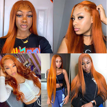 Load image into Gallery viewer, Dark orange straight human hair 13*4 lace frontal wigs(AH5034)