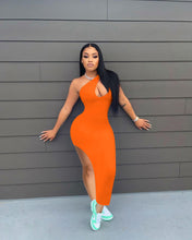 Load image into Gallery viewer, New slanted shoulder slit dress AY1108