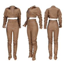 Load image into Gallery viewer, Solid color PU pleated two-piece suit(AY1466)