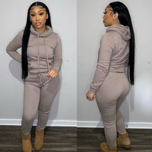 Load image into Gallery viewer, Plus velvet drawstring hooded two-piece suit(AY1467)