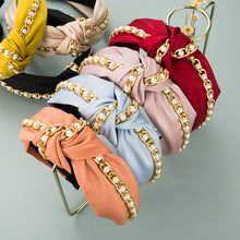 Load image into Gallery viewer, Metal chain fabric knotted pearl headband
