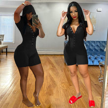 Load image into Gallery viewer, Women's single row button short sleeve hat Jumpsuit AY1937