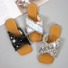 Load image into Gallery viewer, Sequin cross flat slippers