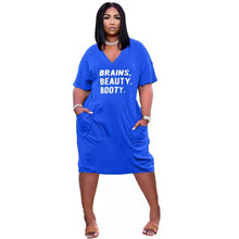 Load image into Gallery viewer, New letter printing loose V-neck dress AY1344