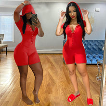 Load image into Gallery viewer, Women's single row button short sleeve hat Jumpsuit AY1937