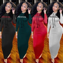 Load image into Gallery viewer, Fashion casual hooded solid color pleated dress(AY1428)
