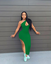 Load image into Gallery viewer, New slanted shoulder slit dress AY1108