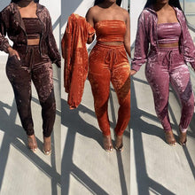 Load image into Gallery viewer, Velvet long-sleeved trousers wrapped chest three-piece suit