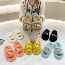 Load image into Gallery viewer, Hot selling thick-soled round head hairy chain slippers