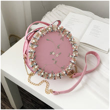 Load image into Gallery viewer, Lace flower chain shoulder small round bag AB2030
