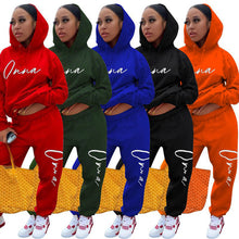 Load image into Gallery viewer, Plus velvet printing drawstring hooded two-piece suit(AY1540)