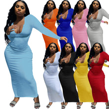 Load image into Gallery viewer, Deep V-neck Slim Sexy Long Sleeve Long Dress(AY1257)