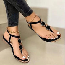 Load image into Gallery viewer, Solid color buckle herringbone flat sandals
