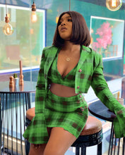 Load image into Gallery viewer, Fashion plaid print trumpet sleeve hip skirt 3-piece set(AY1308)