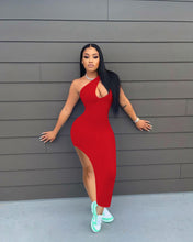Load image into Gallery viewer, New slanted shoulder slit dress AY1108