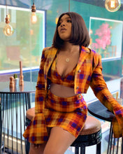 Load image into Gallery viewer, Fashion plaid print trumpet sleeve hip skirt 3-piece set(AY1308)