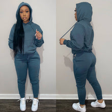 Load image into Gallery viewer, Plus velvet drawstring hooded two-piece suit(AY1467)